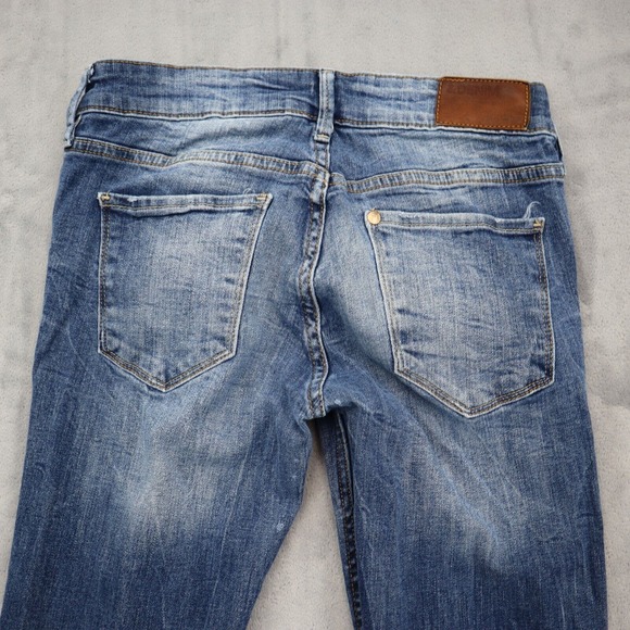 HM Pants Womens 28 Blue Denim Low Waist Boot Cut Flat Front Jeans Bottoms - Picture 9 of 16